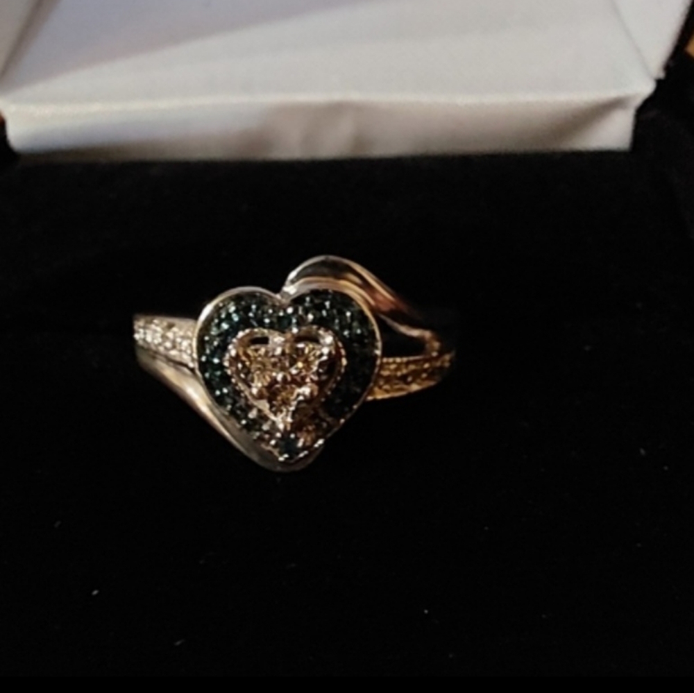 Genuine Diamonds & Blue Diamonds Ring in Sterling Silver 925 Size 7 - Picture 2 of 8
